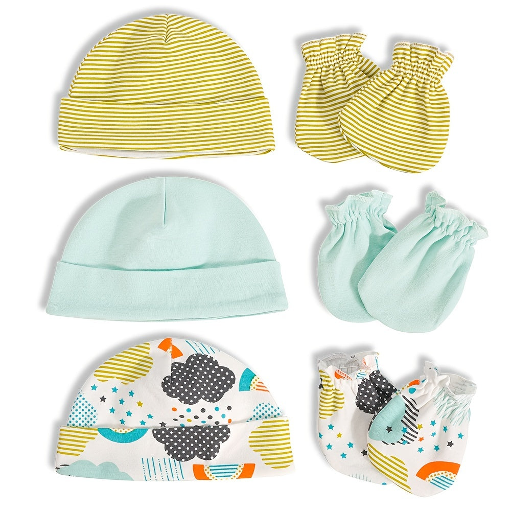 Baby Cartoon Beanie Cap & Mittens Set for Autumn and Spring