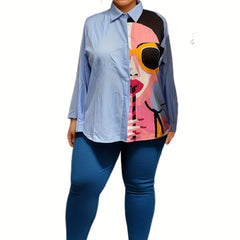 Cartoon Figure Print Button Up Shirt