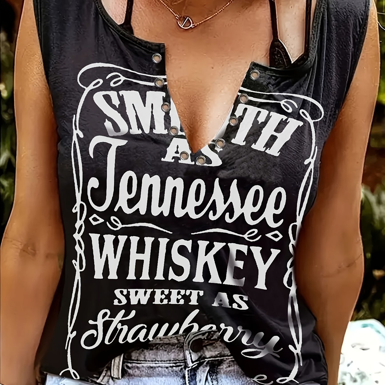 Letter Print V Neck Tank Top for Summer Women's Clothing