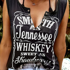 Letter Print V Neck Tank Top for Summer Women's Clothing