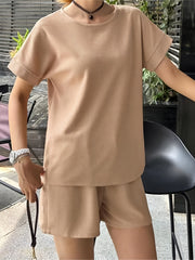 Casual Matching Two piece Set Short Sleeve T shirt & Drawstring Basic Shorts
