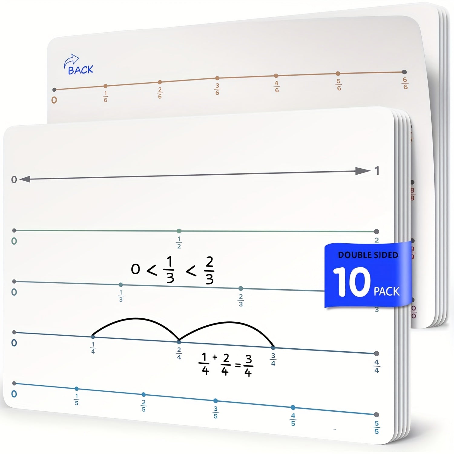 10Pack Fraction Dry Erase Number Line Small Board Sheets Math Teacher Classroom