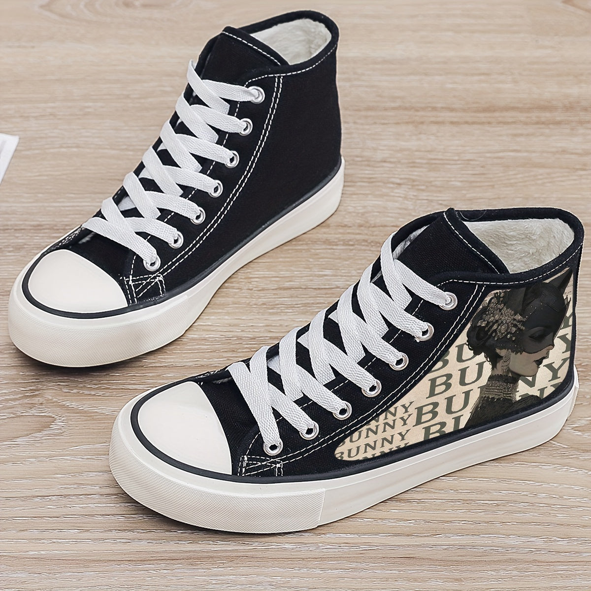 Anime Plush Lined Thermal Canvas Sneakers Non Slip Skate Shoes