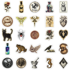50pcs Vintage Goth Stickers Waterproof Vinyl Decals Skull Mushroom Bat Dragon