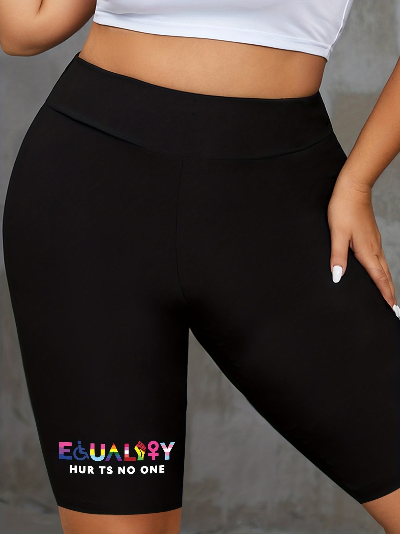 Women's Plus Graphic & Letter Print High Rise Skinny Fitness Shorts