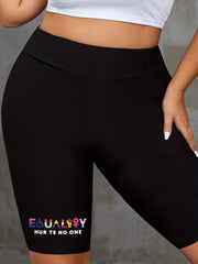 Women's Plus Graphic & Letter Print High Rise Skinny Fitness Shorts