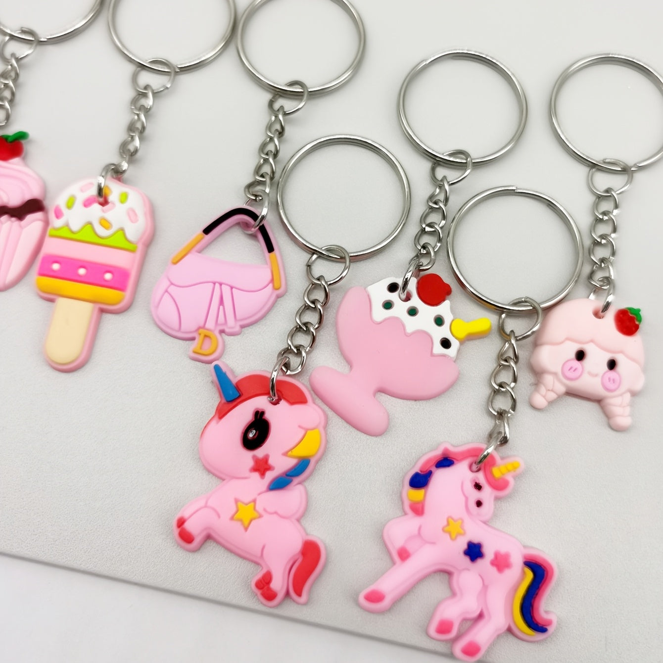 20pcs Cartoon Keychain Party Favors Mini Keyring Classroom Prizes