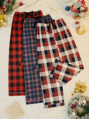 3 Pcs Plaid Christmas Sleep Pants Women's Sleepwear