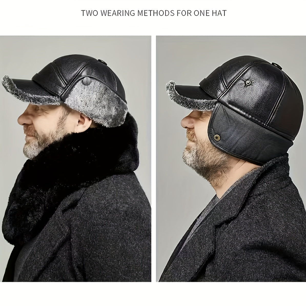 Faux Leather Winter Dad Baseball Cap with Earflaps