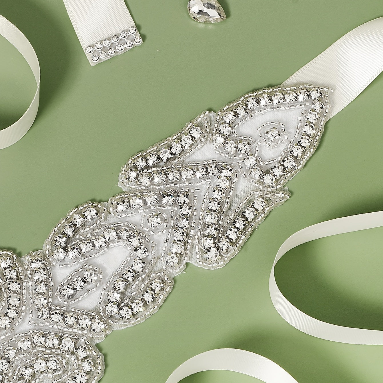 Crystal Rhinestone Bridal Belt with Organza Ribbon