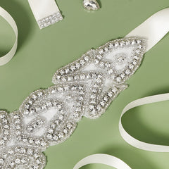 Crystal Rhinestone Bridal Belt with Organza Ribbon