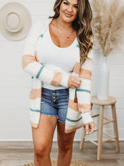 Stripe Long Sleeve Knit Cardigan With Pockets