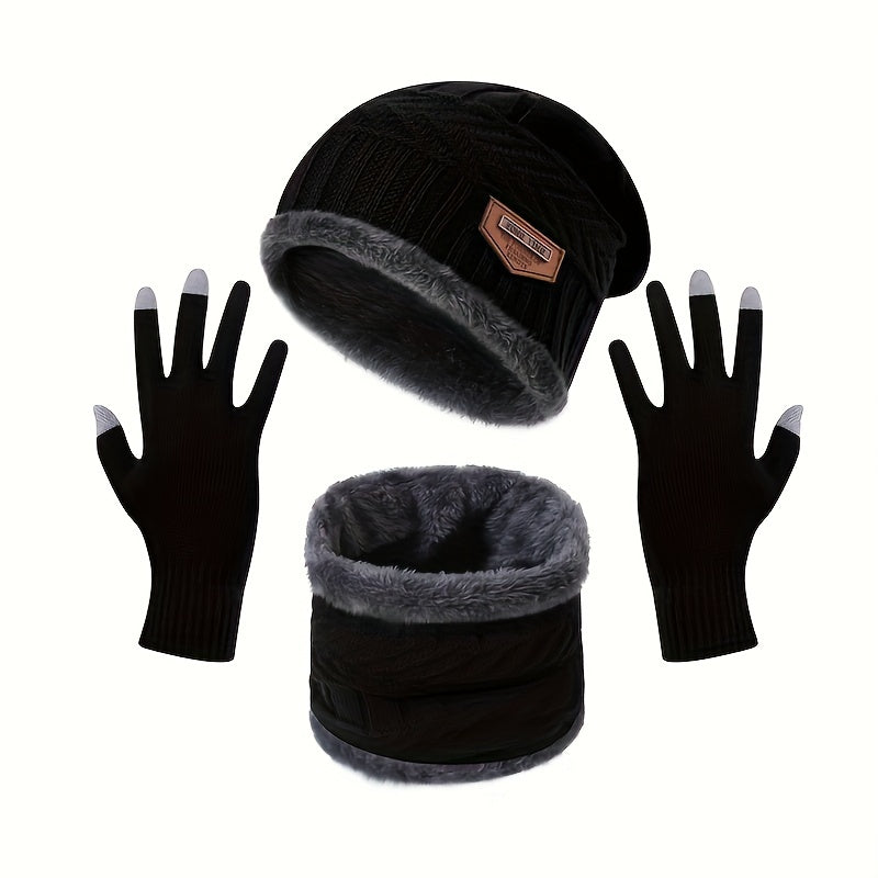 Winter Beanie Hat Gloves & Scarf Set for Men
