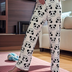 Cartoon Panda Sleep Bottoms & Letter Print Sleep Pants