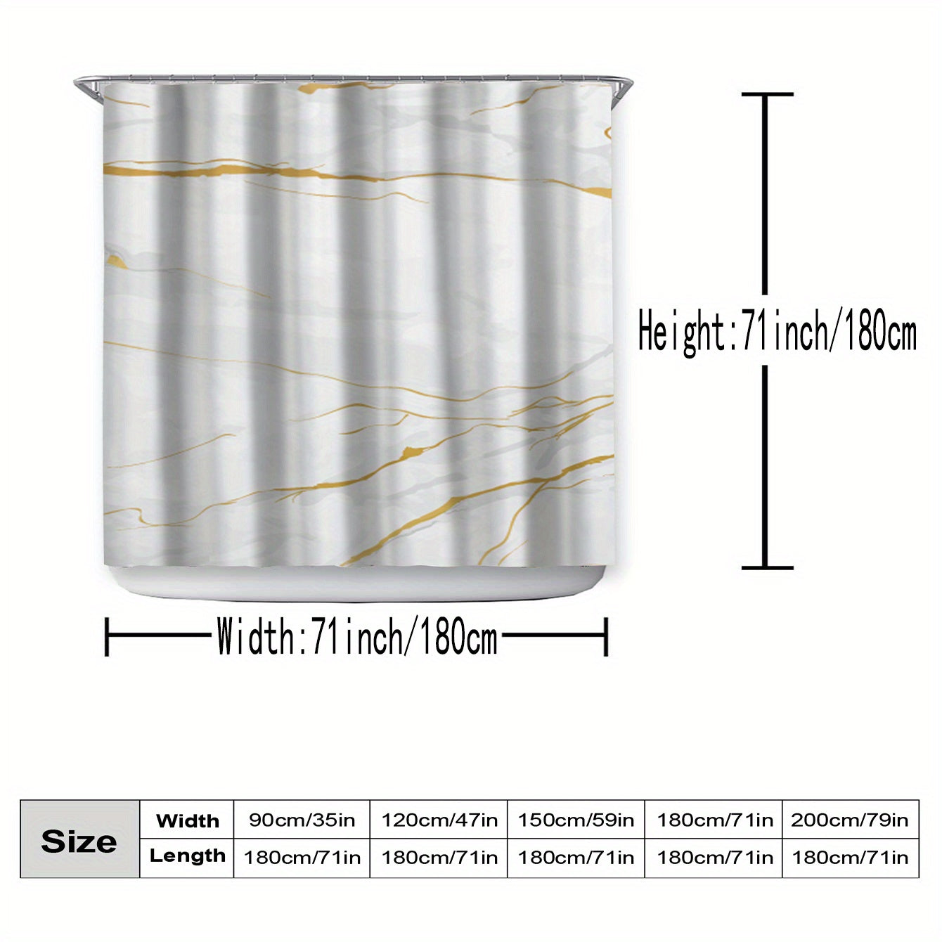 Marbled Shower Curtain Set Bathroom Waterproof Shower Curtain With Plastic Hooks