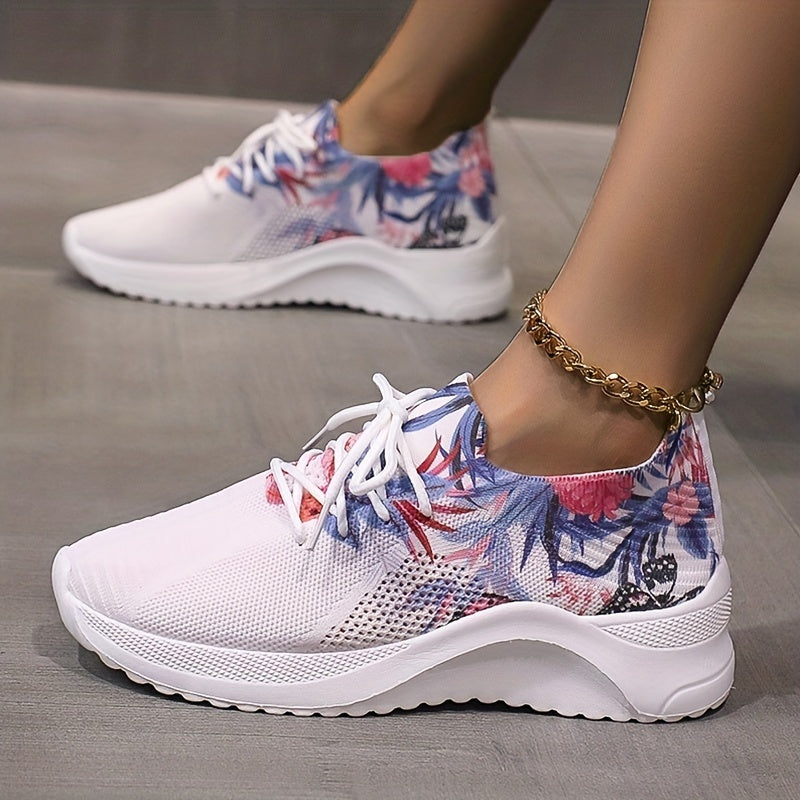 Women's Butterfly & Flower Pattern Sneakers Lace Up Outdoor Shoes