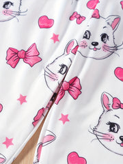 Girls' Kitty Full Print Casual Pants Leggings For Outwear Ankle Length Kids