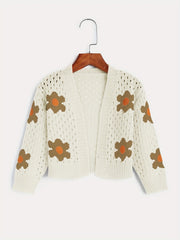 Girls Flower Jacquard Sweater Cardigan Long Sleeve Sweater Coat