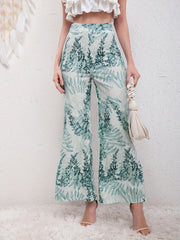 Leaves Print Wide Leg Pants High Waist Casual Every Pants
