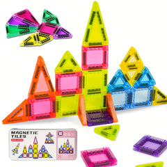 42pcs Magnetic Building Tiles Set Colorful ABS Blocks with Iron Box