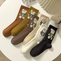 6 Pairs Cartoon Bear Print Socks for Women