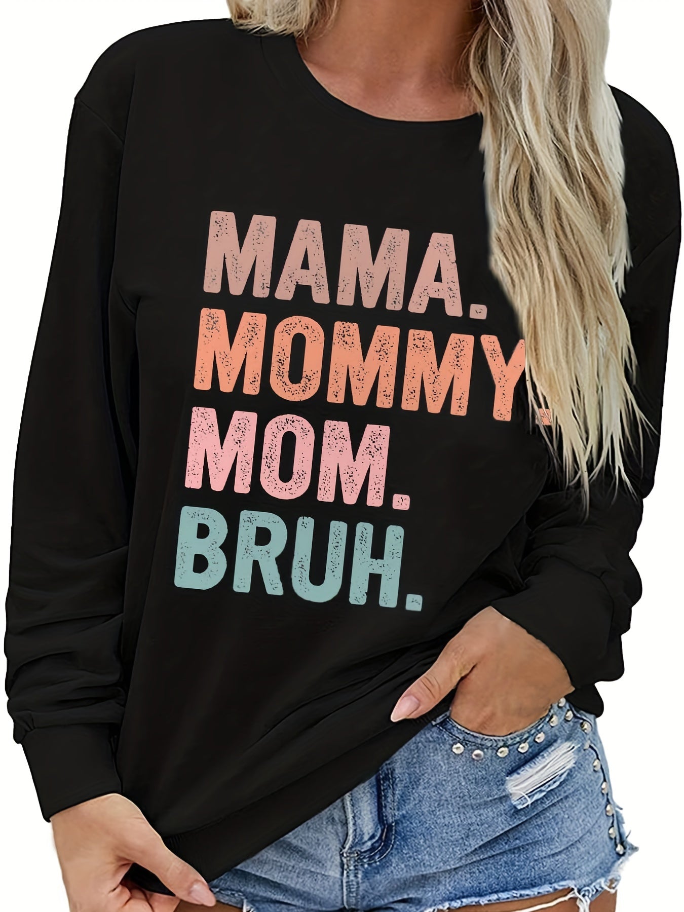 Colorful Letter Print Pullover Sweatshirt Crew Neck Fall Winter Women's Clothing