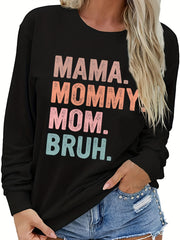 Colorful Letter Print Pullover Sweatshirt Crew Neck Fall Winter Women's Clothing