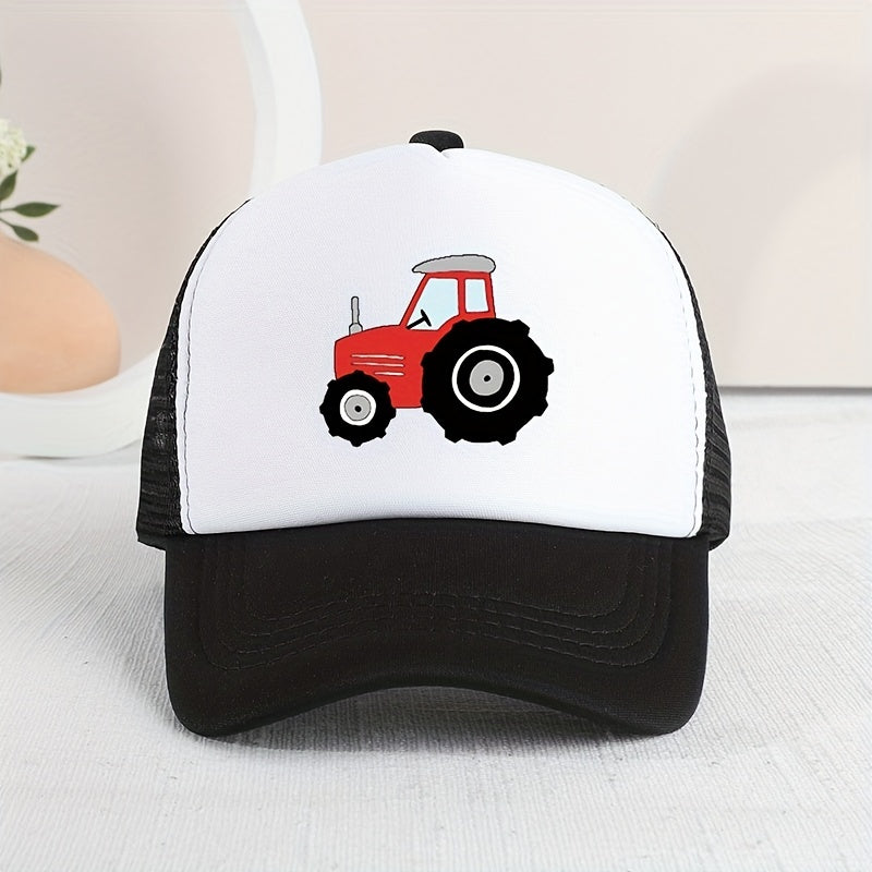 Cartoon Tractor Mesh Cap Sun Protection for Kids