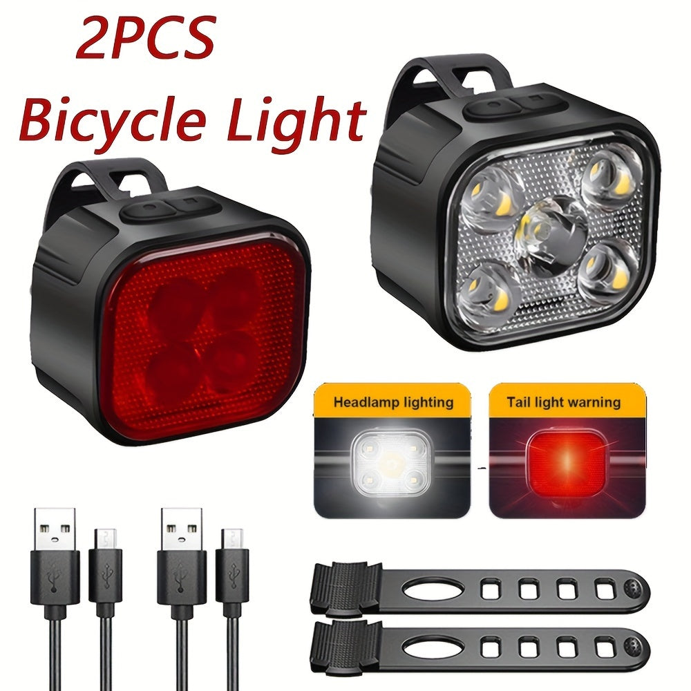 Rechargeable Bike Lights Set Waterproof Front Back Taillight