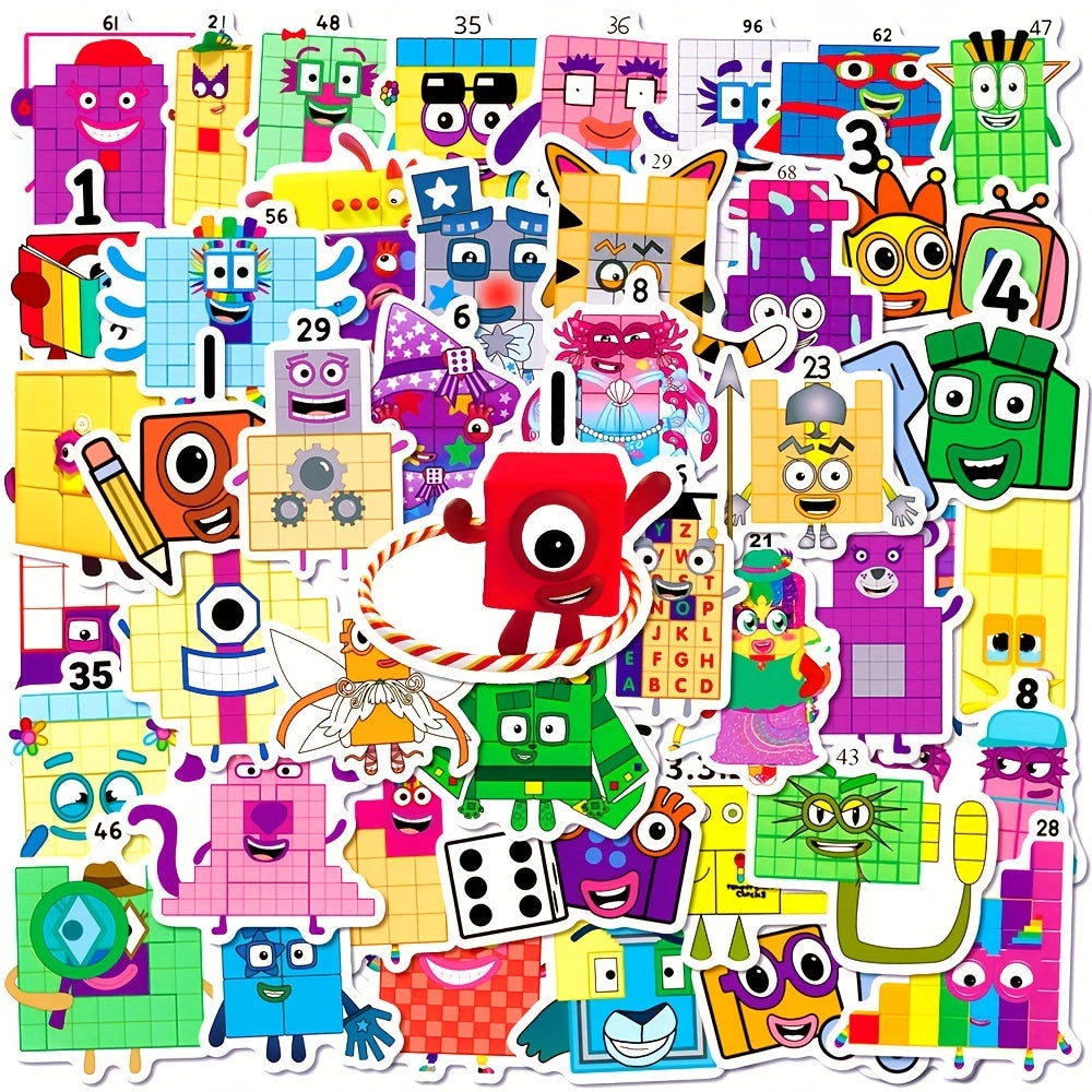 50pcs Children's Number Building Block Stickers Educational Toy Cartoon Stickers