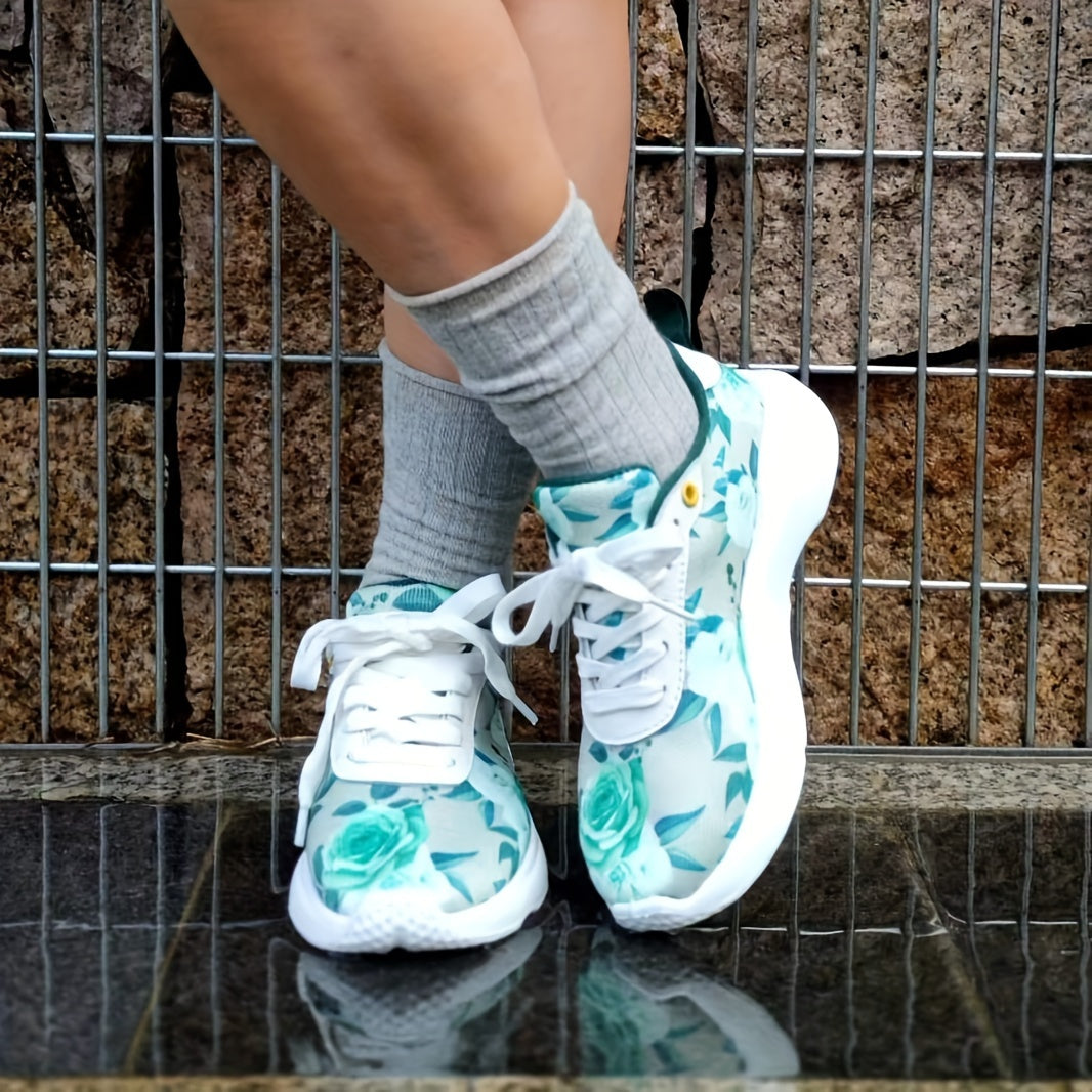 Floral Pattern Anti Slip Flat Sneakers Lightweight Outdoor Work Shoes