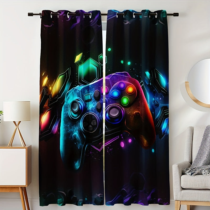 2pcs Game Controllers Printed Curtain Vibrant Colorful Polyester Fiber