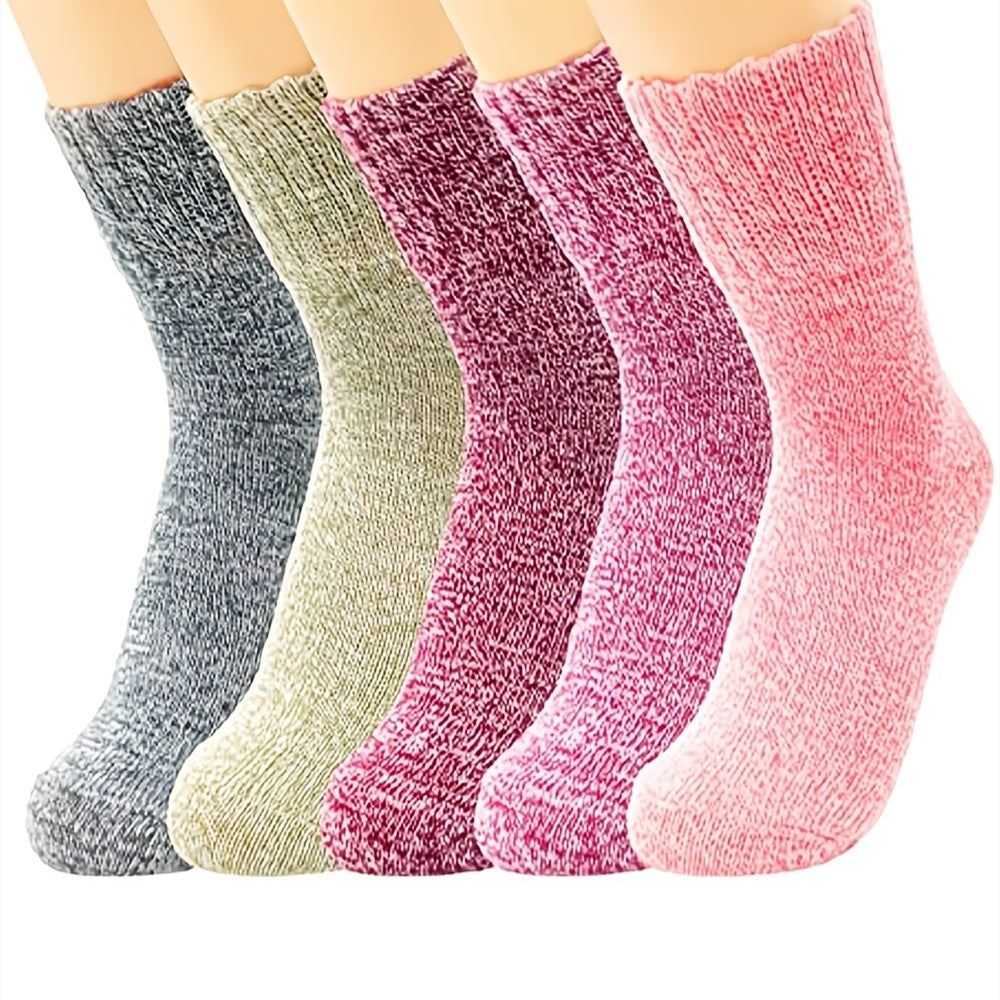 5 Pairs Thick Knit Warm Socks Soft & Comfy Mid Tube Socks Women's Stockings