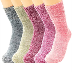 5 Pairs Thick Knit Warm Socks Soft & Comfy Mid Tube Socks Women's Stockings