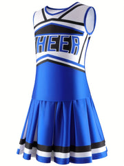 2pcs Girls Splicing CHEER Print Top Pleated Skirt Set