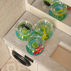 2pcs 1:12 Scale Dollhouse Glass Fishbowls with Grass & Fish
