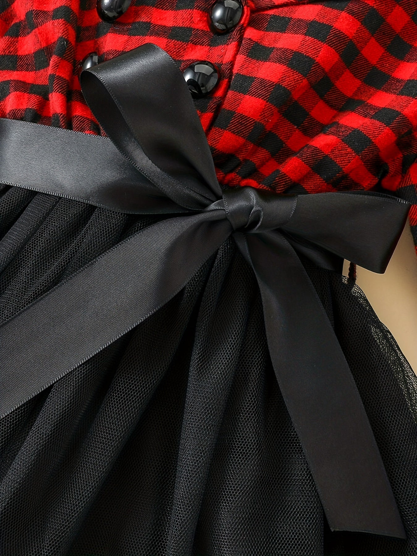 Girls' Plaid Double Breasted Tutu Dress For Christmas