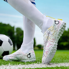 Boy's High Top Turf Football Boots Anti skid Lace Up TF Soccer Cleats