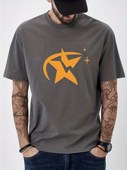 Cotton Star Print Men's Crew Neck T-shirt for Summer