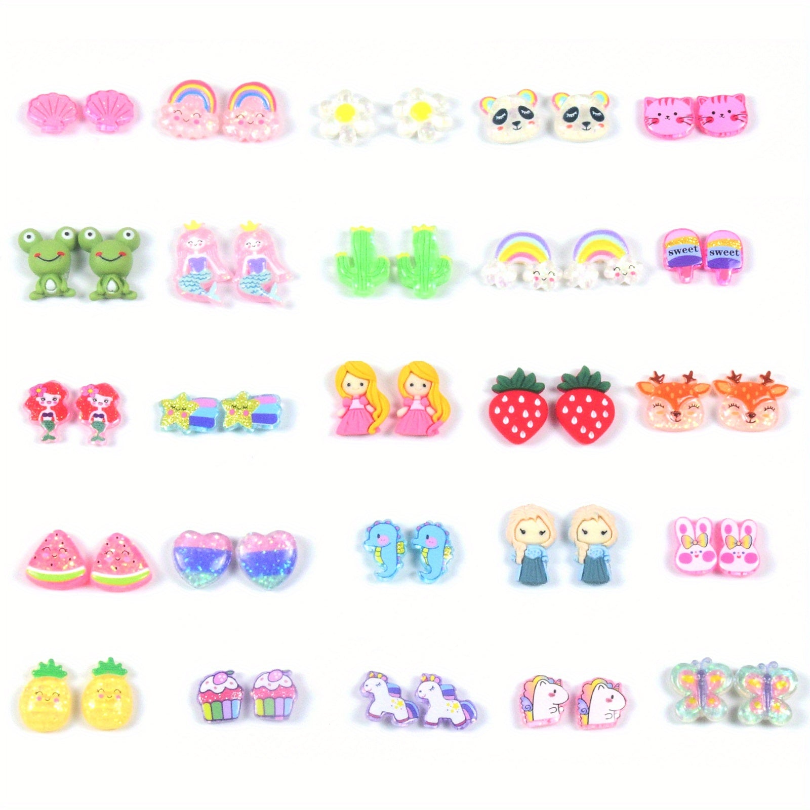 25 Pairs Hypoallergenic Cartoon Animal Earrings for Girls