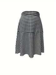 Women's Plus Houndstooth Print High Rise Swing A line Midi Skirt