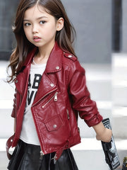 Girls Leather Jacket Kid Outwear Zipper Faux Leather Spring Autumn Pu Jacket