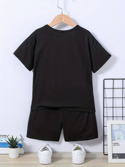 2pcs Boys Teen Casual KING Crown Graphic Print T shirt & Shorts Set