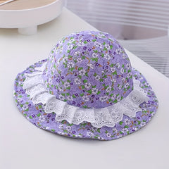 Kids Floral Lace Trim Bucket Hat With Windproof Rope
