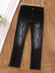 Girls Casual Ripped Skinny Jeans Teen Girls Stretchy Denim Pants