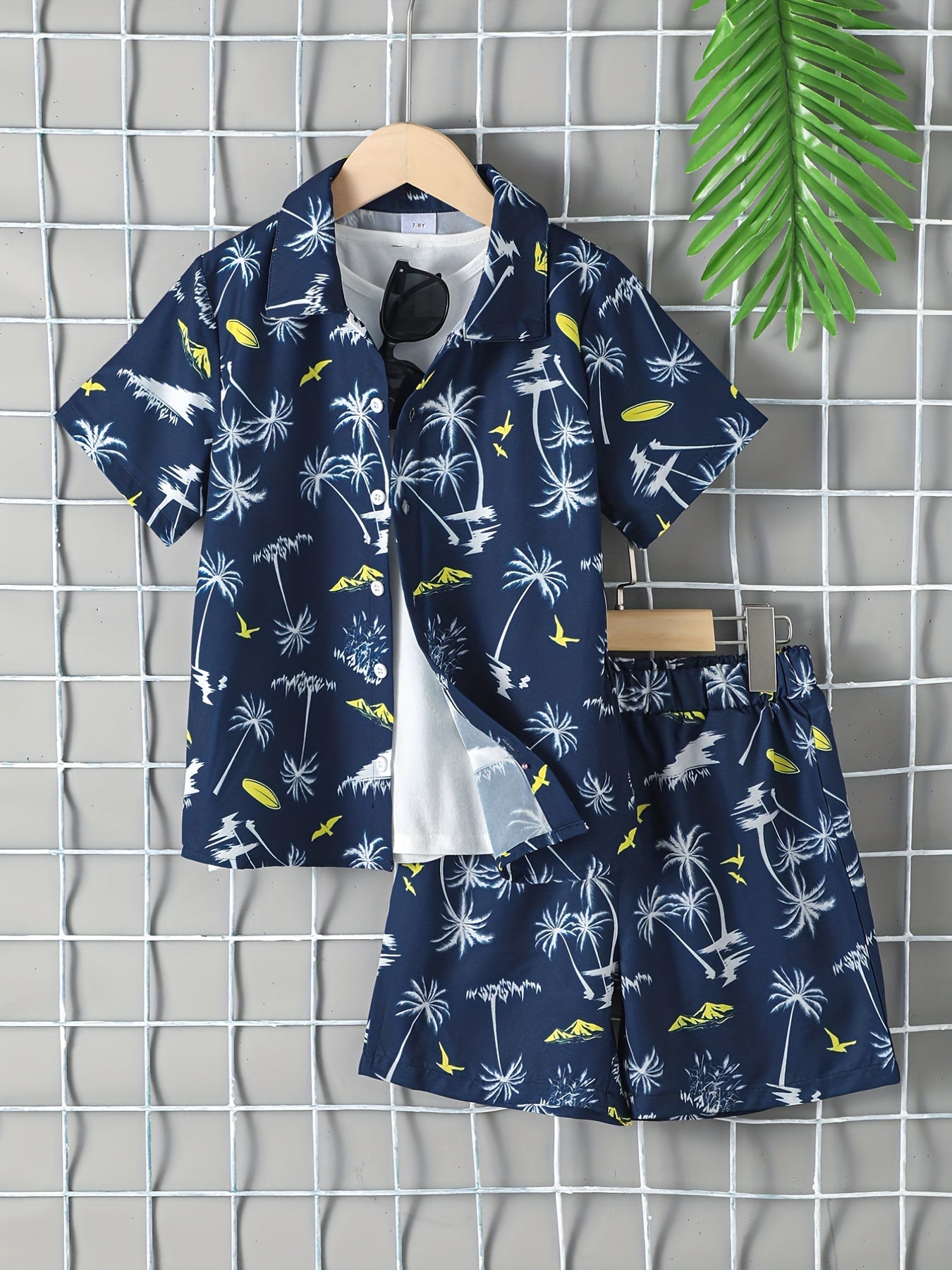 Boys Teen Coconut Tree Print Shirt & Shorts Set for Summer