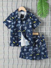 Boys Teen Coconut Tree Print Shirt & Shorts Set for Summer