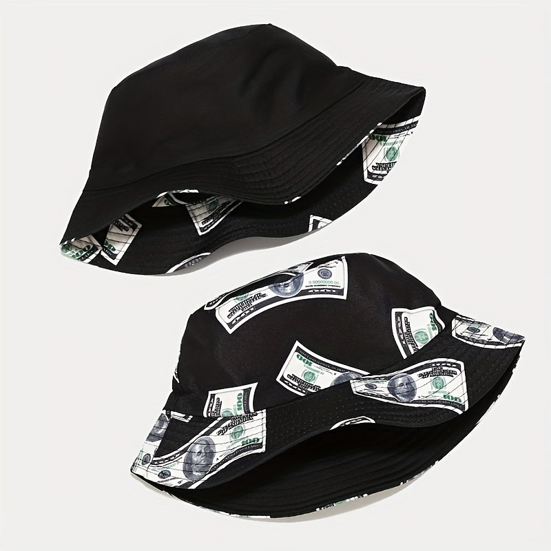 US Dollar Pattern Printed Basin Hat Men's And Women's Street Hip hop Sun Hat