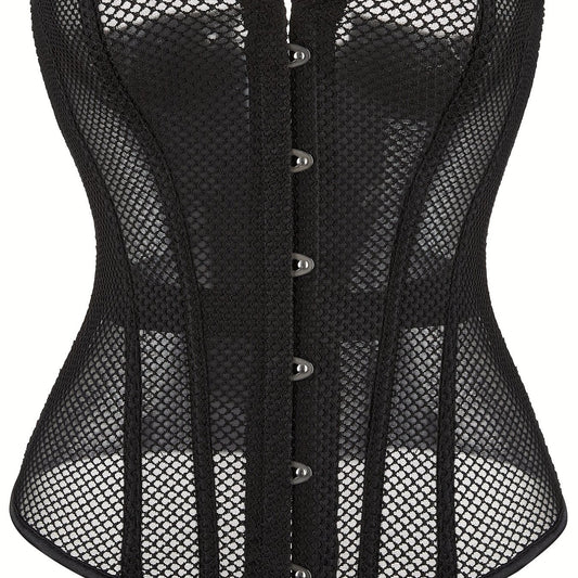 Mesh Strapless Corset Bustier Body Shaper Lace Up Lingerie