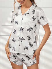 Butterfly Print Pajama Set Short Sleeve Top & Shorts